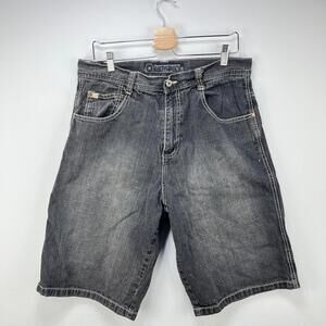 Vintage Y2K South Pole Black Baggy Denim Shorts 34 Jorts